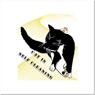 cute Tuxedo cat is self cleaning  Copyright TeAnne Posters and Art